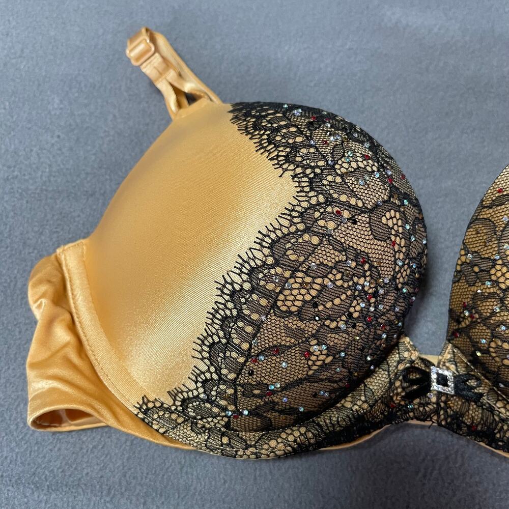 Victoria's Secret Bra 34B Gold Miraculous Plunge Padded 2 Cup Push Up Bombshell - Picture 4 of 10